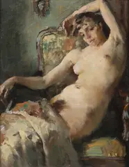Vlaho Bukovac, Seated Female Nude, Around 1920, oil on canvas