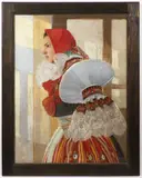 Josef Ingriš, Girl in Folk Dress from Vlčnov, Around 1920, oil on canvas