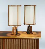 George Nakashima, Table lamps (2), American black walnut and fiberglass