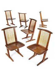 George Nakashima, Conoid chairs (12), American black walnut and hickory