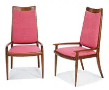 Sam Maloof, Dining table and chairs (9), Walnut and upholstery