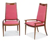 Sam Maloof, Dining table and chairs (9), Walnut and upholstery