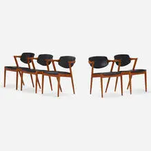 Armchairs, model 42, set of five by Kai Kristiansen, c. 1966, teak, leather, sold Mar 2022