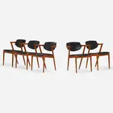 Armchairs, model 42, set of five by Kai Kristiansen, c. 1966, teak, leather, sold Mar 2022