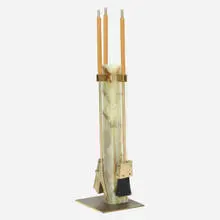 Alessandro Albrizzi, Firetools, c. 1965, onyx, brass-plated steel, teak