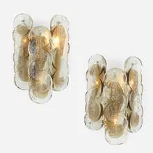 J.T. Kalmar, Sconces, pair, c. 1965, enameled steel, molded glass
