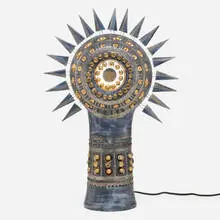 Georges Pelletier, Black Sun table lamp, 2019, glazed and gilt earthenware, wire