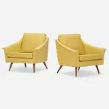 Lounge chairs, pair by Milo Baughman, c. 1965, leather, walnut, sold Mar 2022