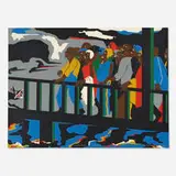 Jacob Lawrence, Confrontation at the Bridge, 1975, screenprint in colors on Strathmore
