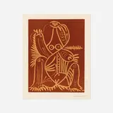 Diurnes: Femmes assise en Pyjama de Plage II by Pablo Picasso, 1961, linocut in colors, sold Feb 2022