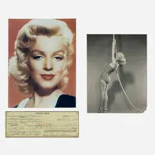 Marilyn Monroe, Signed check for Grace Goddard and photograph, 1952, printed paper, gelatin silver print
