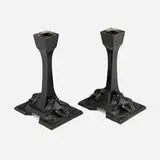 Jugendstil, Frog candlesticks, pair, c. 1905, patinated metal, glass