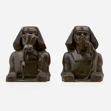 Ephraim Keyser, The Wireless (Egyptian Revival bookends, pair), c. 1914, patinated bronze