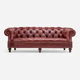 Sherrill Furniture, Chesterfield-style sofa, c. 2000, leather upholstery, lacquered wood, brass