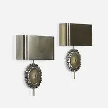 Maison Charles, sconces, pair, c. 1970, stainless steel, brass, chrome-plated brass