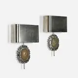 Maison Charles, sconces, pair, c. 1970, stainless steel, brass, chrome-plated brass