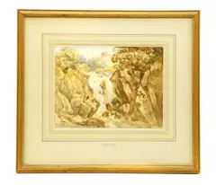 Peter De Wint, Untitled, Peter De Wint (1784-1849) WATERFALL NEAR ABERFOYLE Watercolour on paper 22 x 29cm Mounted