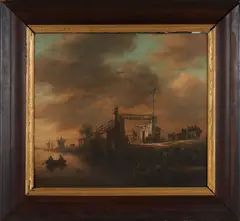 Jan van Goyen, Animated Scene with Wagon Approaching a Toll Bridge by the Harbor, oil on panel
