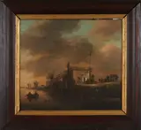 Jan van Goyen, Animated Scene with Wagon Approaching a Toll Bridge by the Harbor, oil on panel