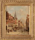 Dutch School, A Bustling Street Scene, oil on panel