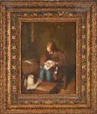 Gerard ter Borch Ii, A Boy Ridding His Dog of Fleas, oil on canvas