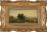Josef Schoyerer, Field Scene with Figures and Livestock, oil on panel