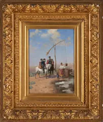 László Pataky, Meeting at the Well, oil on panel