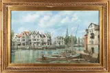 A View of Amsterdam by Johann Christoph Frisch, oil on canvas, sold Jul 2024