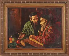Mark Gertler, Talmudic Discussion, oil on canvas