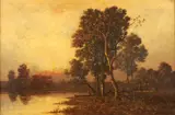 Léon Richet, Sunset Gold: Barbizon, oil on canvas