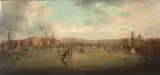 Daniel Turner, View of the Thames with the Old London Bridge and the Tower of London Beyond, oil on canvas
