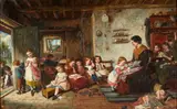 German School, An Interior Nursery School Scene with Children Playing, oil on canvas