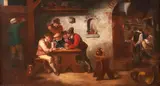 Dutch School, Interior Tavern Scene with Men Around a Card Table, oil on canvas
