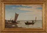 George Ludwig Eckhardt, Fishermen in the Harbor on a Clear Day, oil on canvas
