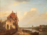 Andreas Schelfhout, Canal Landscape with Figures, oil on panel