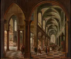 Christian Stöcklin, Church Interior with Procession, unsigned; identified in pencil inscription (on the reverse of the frame)