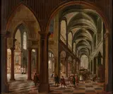 Christian Stöcklin, Church Interior with Procession, unsigned; identified in pencil inscription (on the reverse of the frame)
