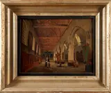 Two Cathedral Interiors by Continental School, oil on panel, sold Jul 2024