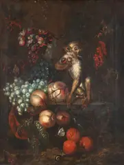Jan Davidsz. de Heem, Still life with a Snail, a Monkey, and Fruit, oil on canvas