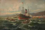 Francisco Hernández Monjo, Ships in the Harbor, oil on canvas