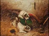 Edward George Armfield, Two Terriers Playing in the Hay, oil on canvas