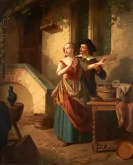 Théodore Gérard, Cavalier and Serving Maid, oil on panel