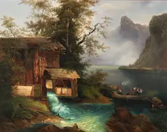 Franz Steinfeld, Alte Mühle am See (Old Mill by the Lake), oil on linen