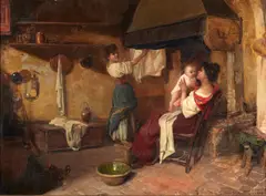 Carlo Facchinetti, Admiring the New Arrival, oil on canvas