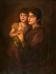 Franz von Lenbach, Portrait of a Mother and Child Seated, oil on panel