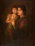 Franz von Lenbach, Portrait of a Mother and Child Seated, oil on panel