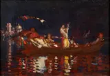 Félix Ziem, Venetian Gondola at Night, oil on panel