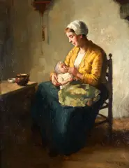 Tending to the Baby by Bernard de Hoog, oil on canvas, sold Jul 2024