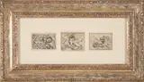 Joseph Antoine Cochet, Three Caprice Etchings in One House of Heydenryk Frame, Elliott Galleries label affixed to backing