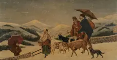 Mario Montelatici, Return from the Market, oil on board